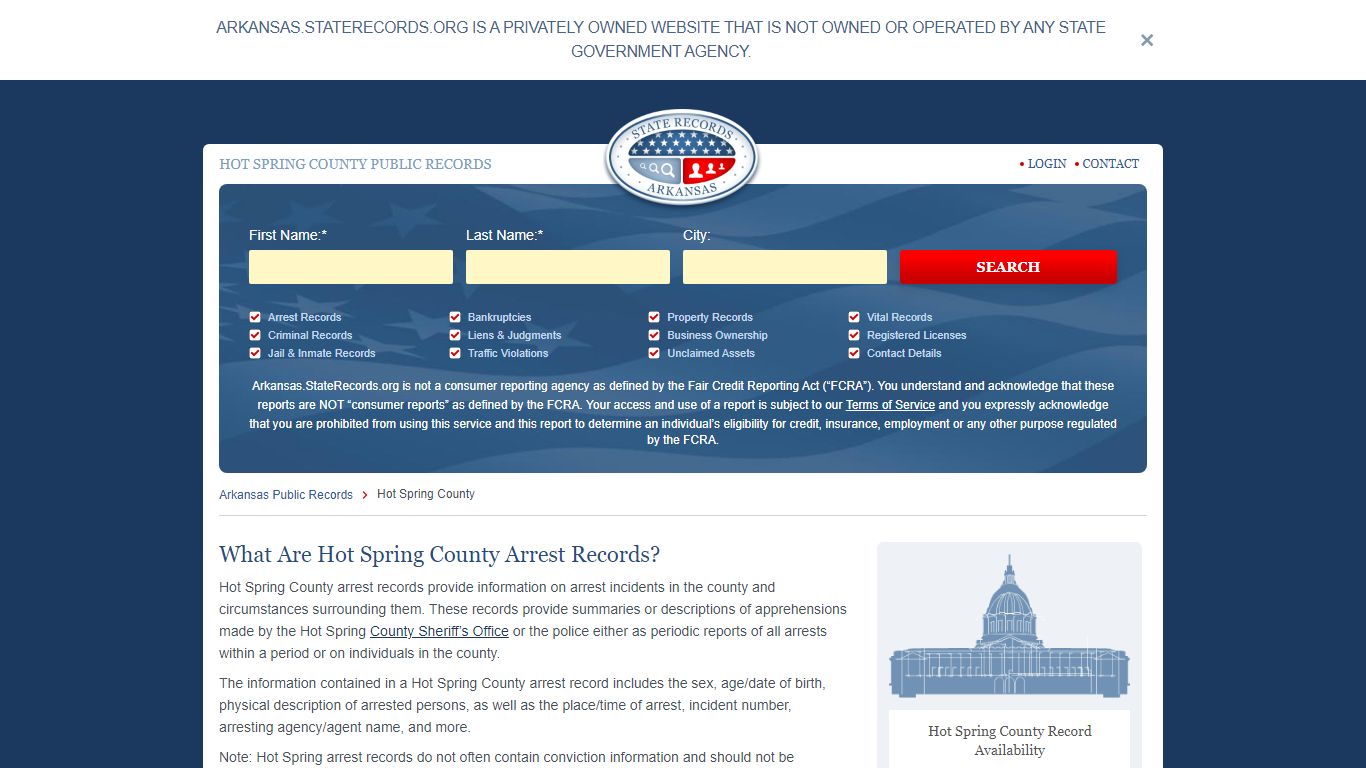 Hot Spring County Arrest, Court, and Public Records | StateRecords.org